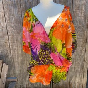 Lane Bryant Bright Tropical Print Crossover Blouse Size 18